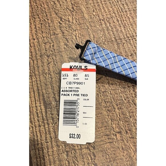 Croft & Barrow Patterned Pre Tied Bow Tie Blue Yellow White adjustable - Picture 4 of 5